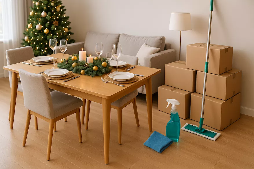 Djupstädning inför nyår eller högtider – välstädat hem med festdukning och dekorationer